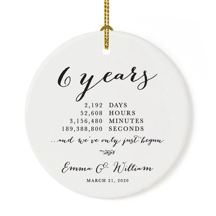 Custom Anniversary Years Days Hours Minutes White Custom Porcelain Round Ornaments Design 1-Set of 1-Andaz Press-1 Year-