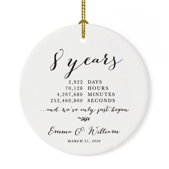 Custom Anniversary Years Days Hours Minutes White Custom Porcelain Round Ornaments Design 1-Set of 1-Andaz Press-1 Year-