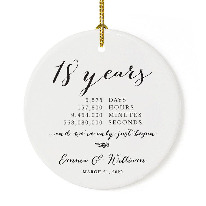 Custom Anniversary Years Days Hours Minutes White Custom Porcelain Round Ornaments Design 1-Set of 1-Andaz Press-18 Years-