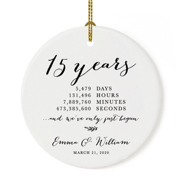 Custom Anniversary Years Days Hours Minutes White Custom Porcelain Round Ornaments Design 1-Set of 1-Andaz Press-1 Year-