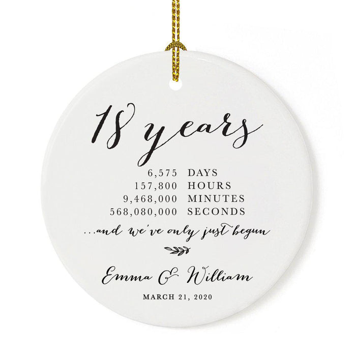 Custom Anniversary Years Days Hours Minutes White Custom Porcelain Round Ornaments Design 1-Set of 1-Andaz Press-1 Year-