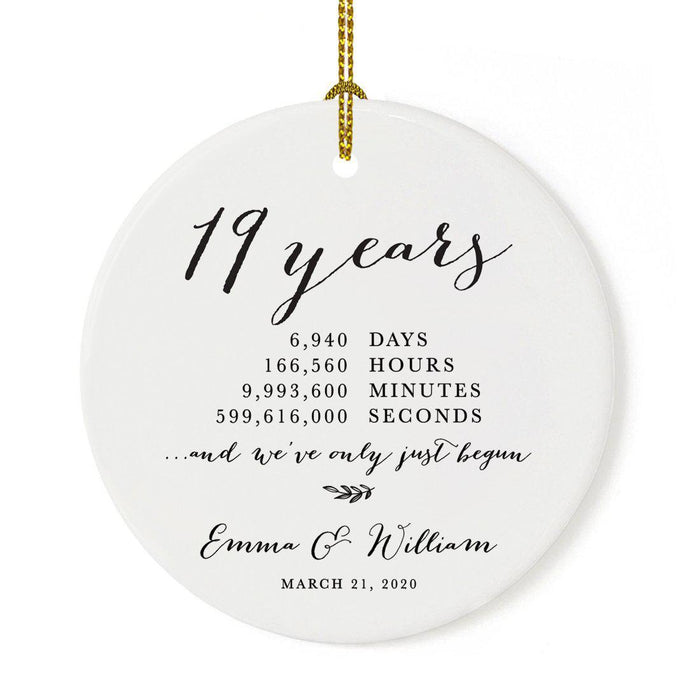 Custom Anniversary Years Days Hours Minutes White Custom Porcelain Round Ornaments Design 1-Set of 1-Andaz Press-1 Year-