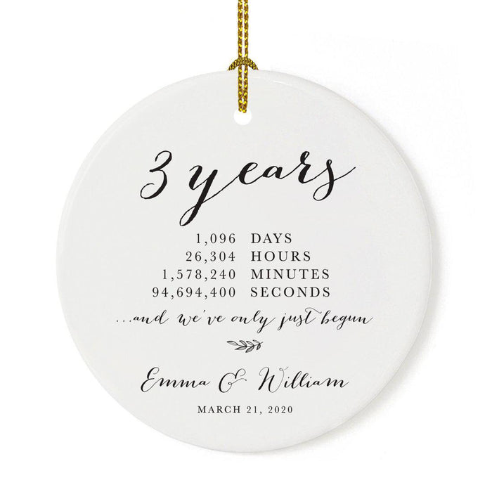 Custom Anniversary Years Days Hours Minutes White Custom Porcelain Round Ornaments Design 1-Set of 1-Andaz Press-3 Years-