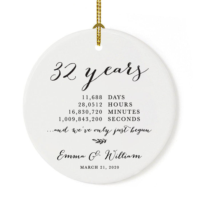 Custom Anniversary Years Days Hours Minutes White Custom Porcelain Round Ornaments Design 1-Set of 1-Andaz Press-32 Years-