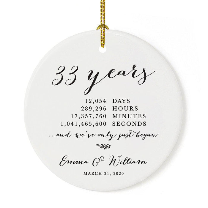 Custom Anniversary Years Days Hours Minutes White Custom Porcelain Round Ornaments Design 1-Set of 1-Andaz Press-33 Years-