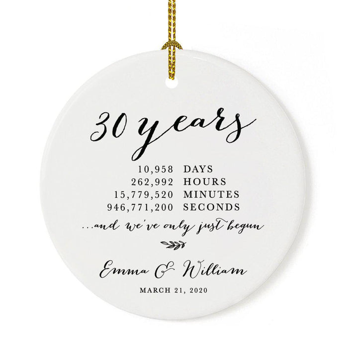 Custom Anniversary Years Days Hours Minutes White Custom Porcelain Round Ornaments Design 1-Set of 1-Andaz Press-1 Year-