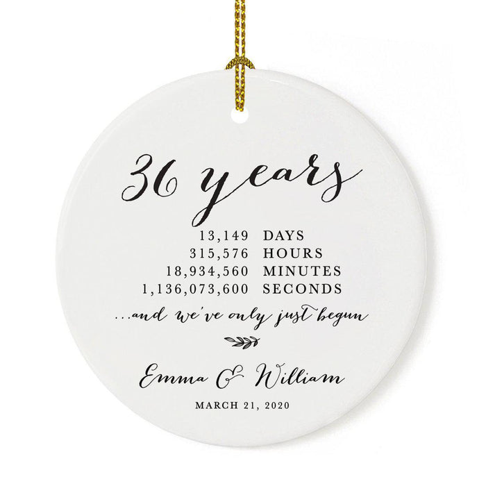 Custom Anniversary Years Days Hours Minutes White Custom Porcelain Round Ornaments Design 1-Set of 1-Andaz Press-36 Years-