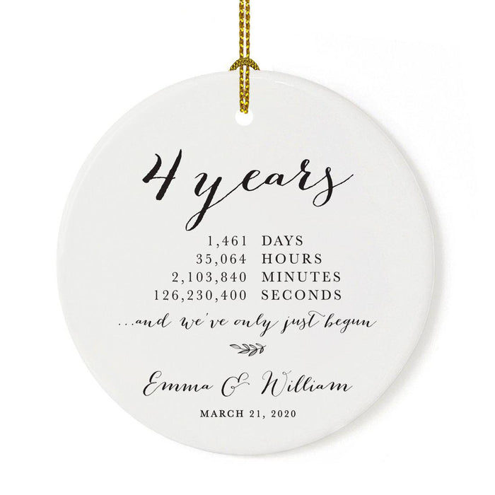 Custom Anniversary Years Days Hours Minutes White Custom Porcelain Round Ornaments Design 1-Set of 1-Andaz Press-4 Years-