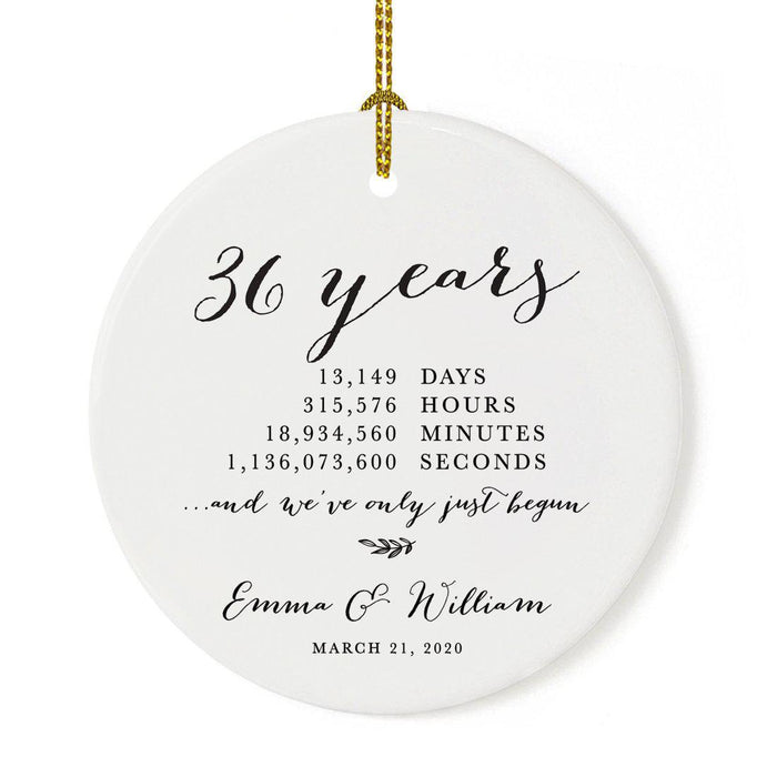 Custom Anniversary Years Days Hours Minutes White Custom Porcelain Round Ornaments Design 1-Set of 1-Andaz Press-1 Year-
