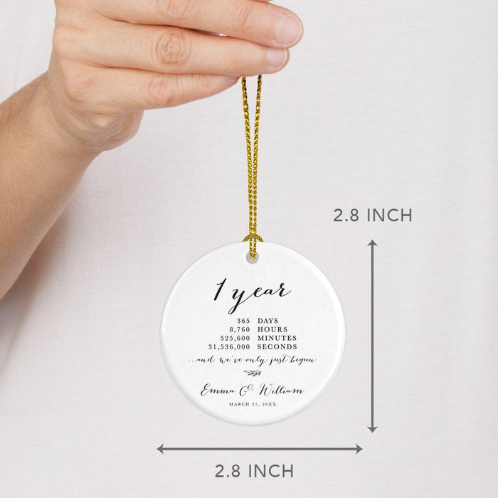 Custom Anniversary Years Days Hours Minutes White Custom Porcelain Round Ornaments Design 1-Set of 1-Andaz Press-1 Year-