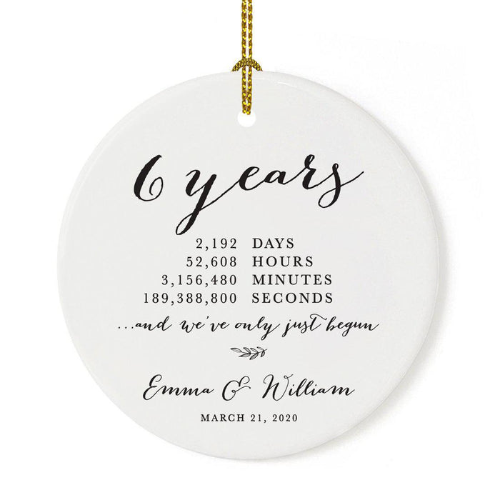 Custom Anniversary Years Days Hours Minutes White Custom Porcelain Round Ornaments Design 1-Set of 1-Andaz Press-6 Years-
