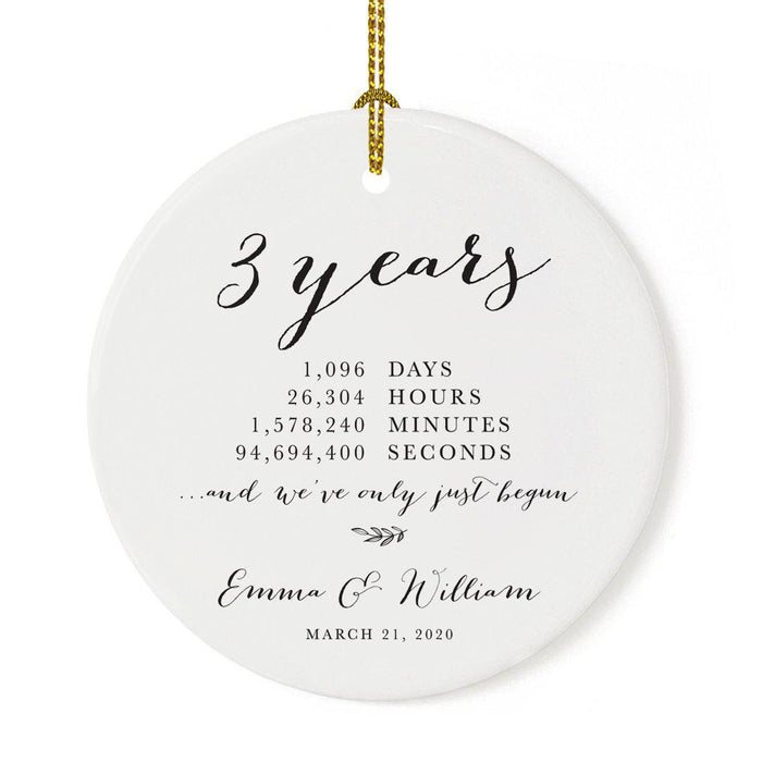 Custom Anniversary Years Days Hours Minutes White Custom Porcelain Round Ornaments Design 1-Set of 1-Andaz Press-1 Year-