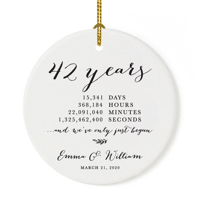 Custom Anniversary Years Days Hours Minutes White Custom Porcelain Round Ornaments Design 2-Set of 1-Andaz Press-38 Years-