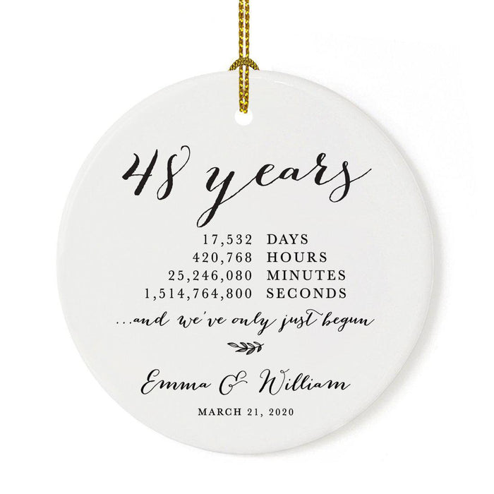 Custom Anniversary Years Days Hours Minutes White Custom Porcelain Round Ornaments Design 2-Set of 1-Andaz Press-38 Years-