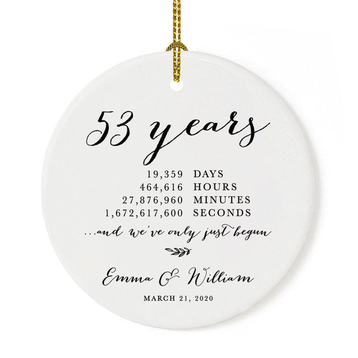 Custom Anniversary Years Days Hours Minutes White Custom Porcelain Round Ornaments Design 2-Set of 1-Andaz Press-38 Years-