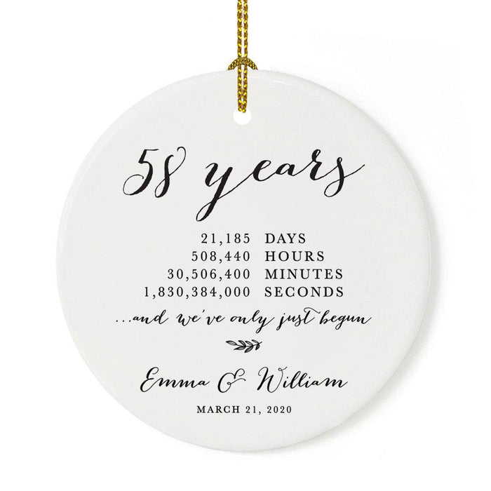 Custom Anniversary Years Days Hours Minutes White Custom Porcelain Round Ornaments Design 2-Set of 1-Andaz Press-38 Years-