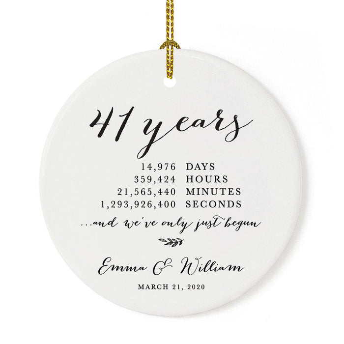 Custom Anniversary Years Days Hours Minutes White Custom Porcelain Round Ornaments Design 2-Set of 1-Andaz Press-41 Years-
