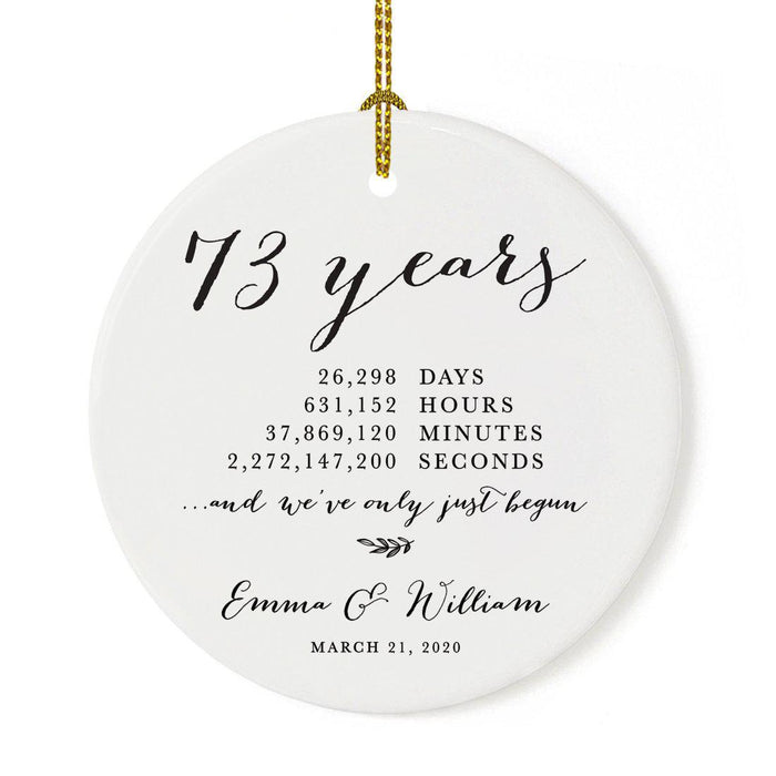 Custom Anniversary Years Days Hours Minutes White Custom Porcelain Round Ornaments Design 2-Set of 1-Andaz Press-38 Years-