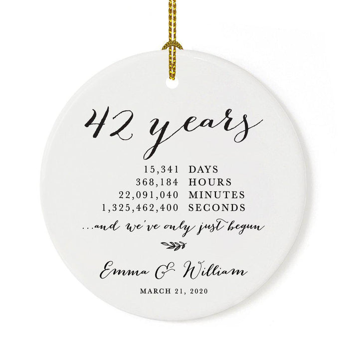 Custom Anniversary Years Days Hours Minutes White Custom Porcelain Round Ornaments Design 2-Set of 1-Andaz Press-42 Years-