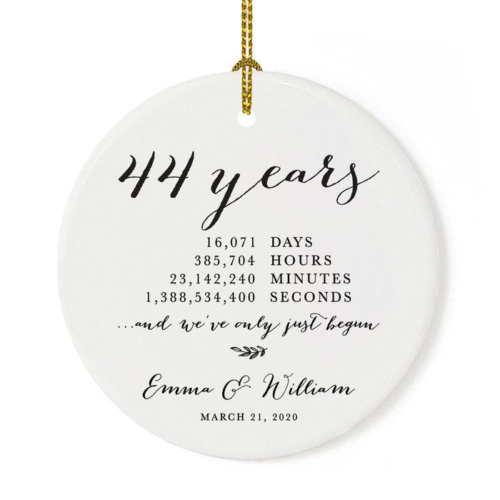 Custom Anniversary Years Days Hours Minutes White Custom Porcelain Round Ornaments Design 2-Set of 1-Andaz Press-44 Years-
