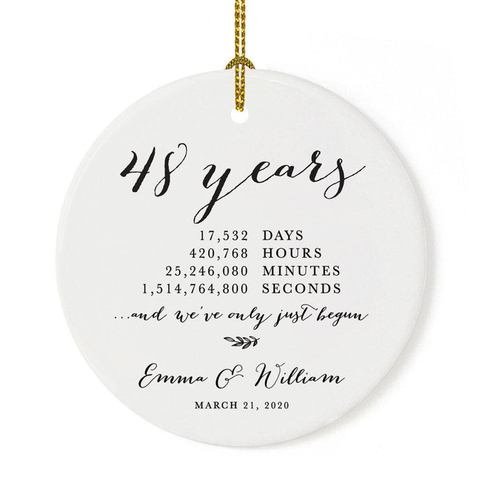 Custom Anniversary Years Days Hours Minutes White Custom Porcelain Round Ornaments Design 2-Set of 1-Andaz Press-48 Years-