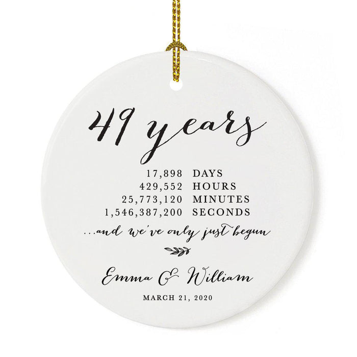 Custom Anniversary Years Days Hours Minutes White Custom Porcelain Round Ornaments Design 2-Set of 1-Andaz Press-49 Years-