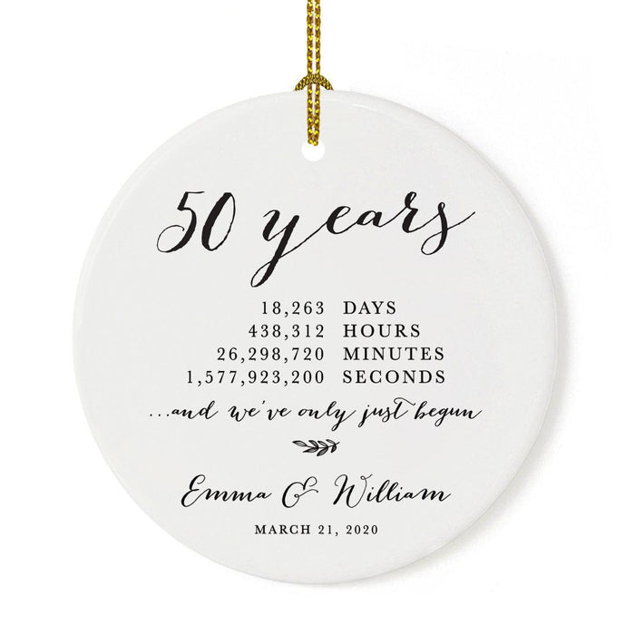 Custom Anniversary Years Days Hours Minutes White Custom Porcelain Round Ornaments Design 2-Set of 1-Andaz Press-50 Years-
