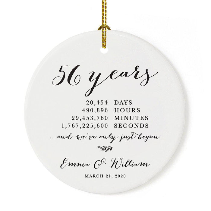 Custom Anniversary Years Days Hours Minutes White Custom Porcelain Round Ornaments Design 2-Set of 1-Andaz Press-56 Years-