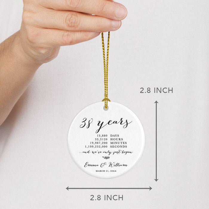 Custom Anniversary Years Days Hours Minutes White Custom Porcelain Round Ornaments Design 2-Set of 1-Andaz Press-38 Years-