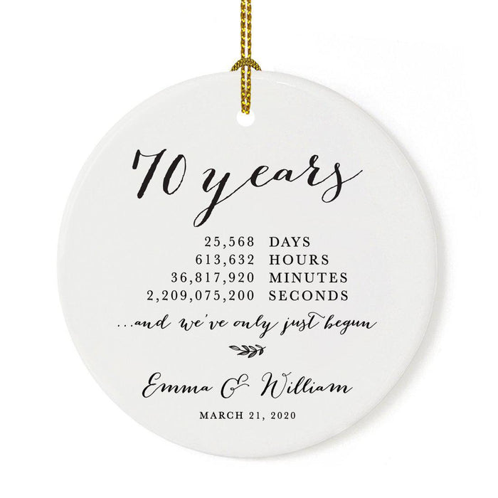Custom Anniversary Years Days Hours Minutes White Custom Porcelain Round Ornaments Design 2-Set of 1-Andaz Press-70 Years-