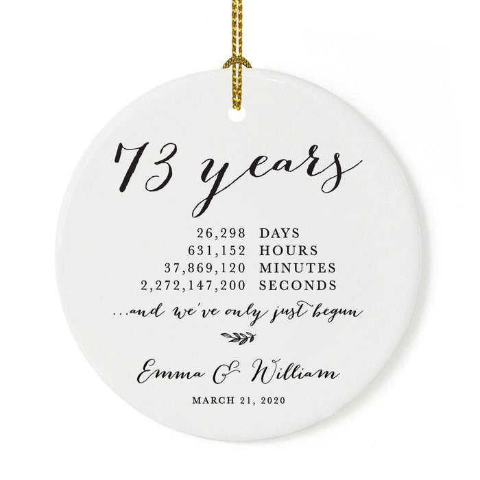 Custom Anniversary Years Days Hours Minutes White Custom Porcelain Round Ornaments Design 2-Set of 1-Andaz Press-73 Years-