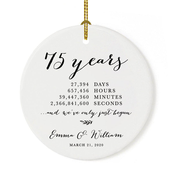 Custom Anniversary Years Days Hours Minutes White Custom Porcelain Round Ornaments Design 2-Set of 1-Andaz Press-75 Years-