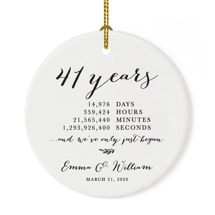 Custom Anniversary Years Days Hours Minutes White Custom Porcelain Round Ornaments Design 2-Set of 1-Andaz Press-38 Years-