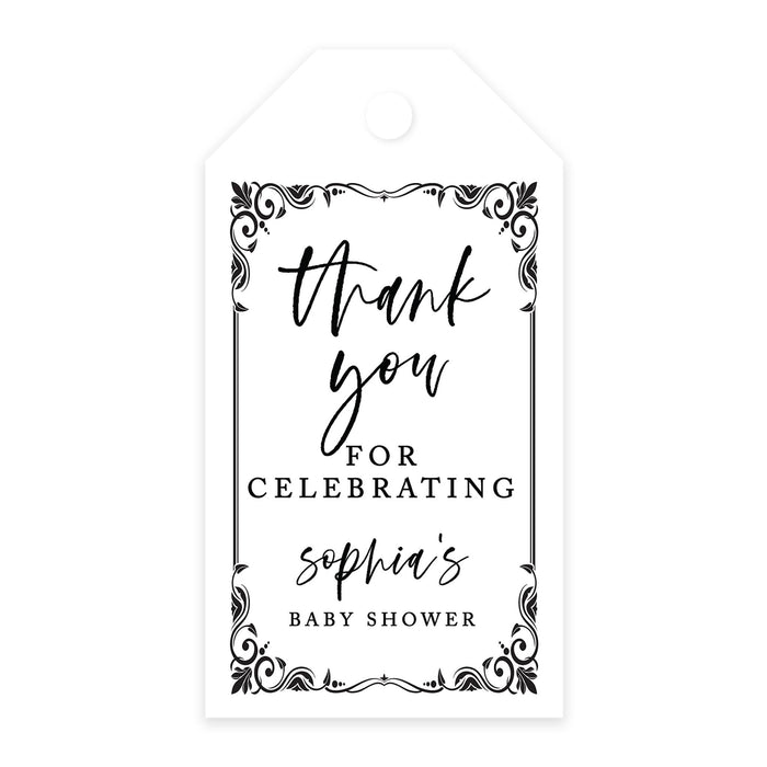 Custom Baby Shower Favor Tags, Thank you for Celebrating Gift Tags with Bakers Twine, 2 x 3.75-Inches-Set of 100-Andaz Press-Art Deco-