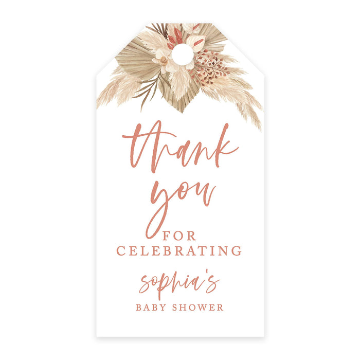 Custom Baby Shower Favor Tags, Thank you for Celebrating Gift Tags with Bakers Twine, 2 x 3.75-Inches-Set of 100-Andaz Press-Boho Dried Palm Leaves-