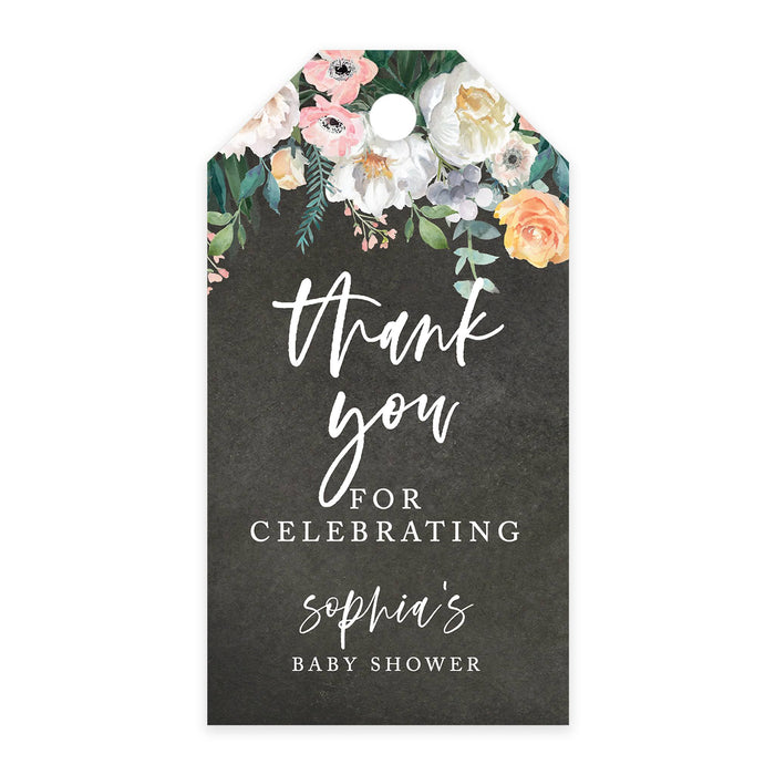 Custom Baby Shower Favor Tags, Thank you for Celebrating Gift Tags with Bakers Twine, 2 x 3.75-Inches-Set of 100-Andaz Press-Chalkboard Florals-