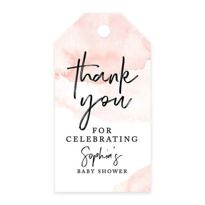 Custom Baby Shower Favor Tags, Thank you for Celebrating Gift Tags with Bakers Twine, 2 x 3.75-Inches-Set of 100-Andaz Press-Coral Brushed Watercolor-