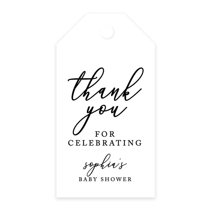 Custom Baby Shower Favor Tags, Thank you for Celebrating Gift Tags with Bakers Twine, 2 x 3.75-Inches-Set of 100-Andaz Press-Minimal Modern-