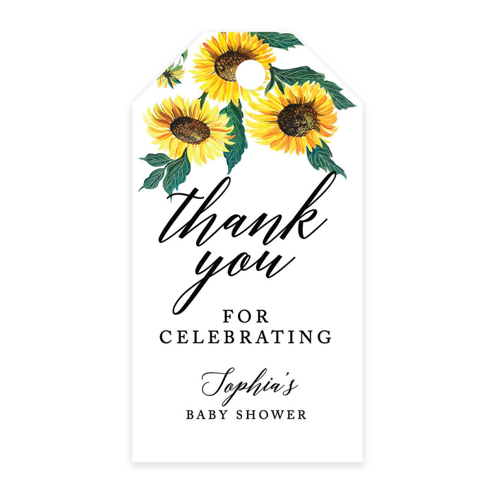 Custom Baby Shower Favor Tags, Thank you for Celebrating Gift Tags with Bakers Twine, 2 x 3.75-Inches-Set of 100-Andaz Press-Sunflowers-
