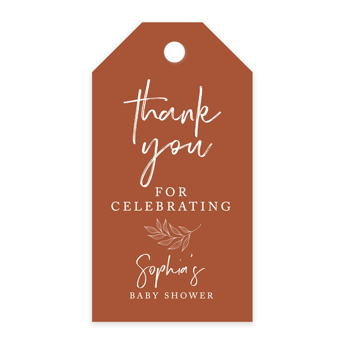 Custom Baby Shower Favor Tags, Thank you for Celebrating Gift Tags with Bakers Twine, 2 x 3.75-Inches-Set of 100-Andaz Press-Terracotta Line Design-