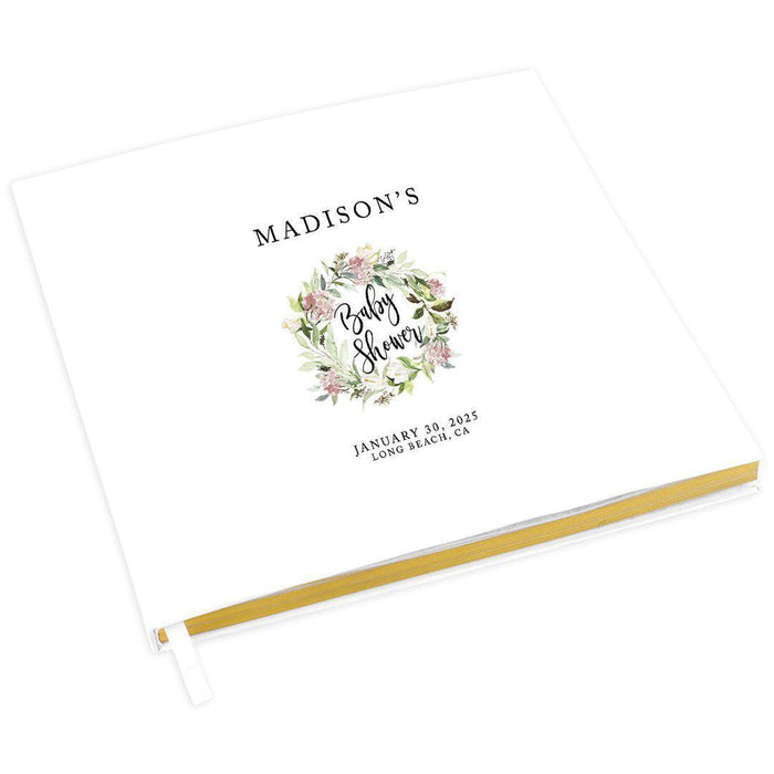 Custom Baby Shower Guestbook with Gold Accents, White Guest Sign in Registry, Design 1-Set of 1-Andaz Press-Watercolor Orange Pink Florals-