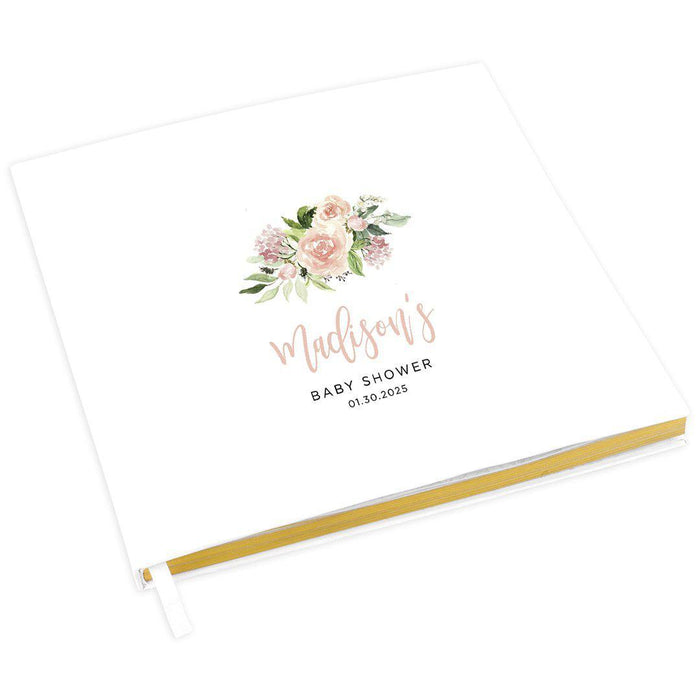 Custom Baby Shower Guestbook with Gold Accents, White Guest Sign in Registry, Design 1-Set of 1-Andaz Press-Watercolor Orange Pink Florals-