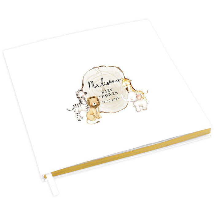 Custom Baby Shower Guestbook with Gold Accents, White Guest Sign in Registry, Design 1-Set of 1-Andaz Press-Watercolor Orange Pink Florals-