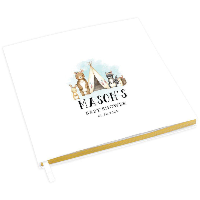 Custom Baby Shower Guestbook with Gold Accents, White Guest Sign in Registry, Design 1-Set of 1-Andaz Press-Watercolor Orange Pink Florals-