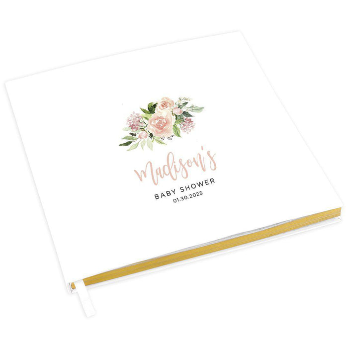 Custom Baby Shower Guestbook with Gold Accents, White Guest Sign in Registry, Design 1-Set of 1-Andaz Press-Blush Pink Florals-