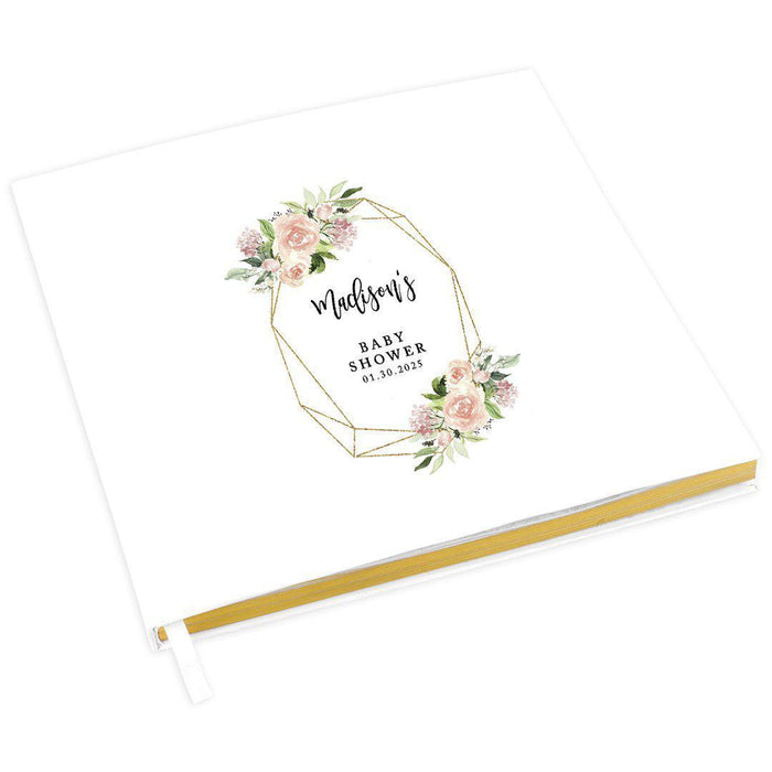 Custom Baby Shower Guestbook with Gold Accents, White Guest Sign in Registry, Design 1-Set of 1-Andaz Press-Blush Pink Geometric Frame Florals-