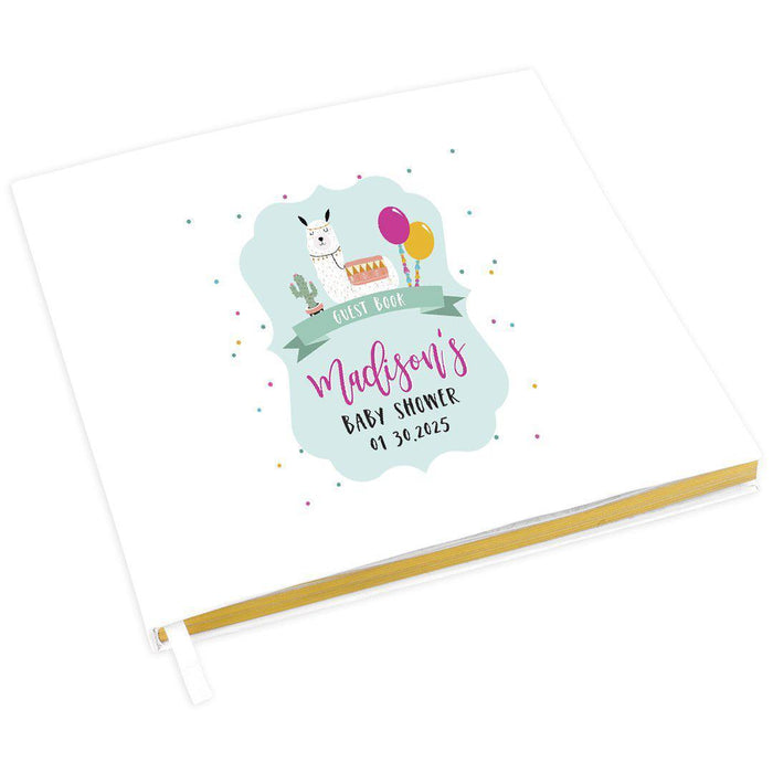 Custom Baby Shower Guestbook with Gold Accents, White Guest Sign in Registry, Design 1-Set of 1-Andaz Press-Llama Theme-