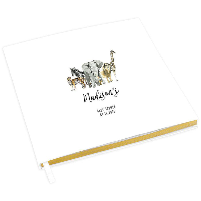 Custom Baby Shower Guestbook with Gold Accents, White Guest Sign in Registry, Design 1-Set of 1-Andaz Press-Safari Animals-