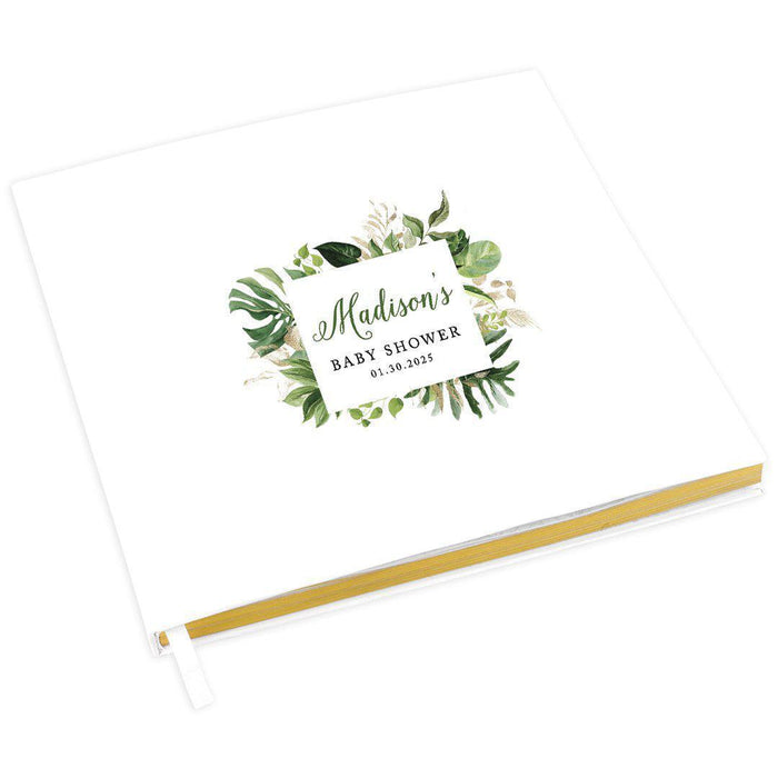Custom Baby Shower Guestbook with Gold Accents, White Guest Sign in Registry, Design 1-Set of 1-Andaz Press-Tropical Palm Leaves-
