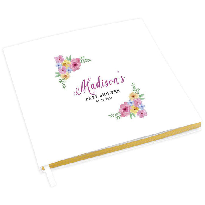 Custom Baby Shower Guestbook with Gold Accents, White Guest Sign in Registry, Design 1-Set of 1-Andaz Press-Watercolor Spring Florals-